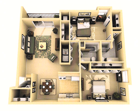 Floor plan for 2 beds, 2 baths, 1200 sqft